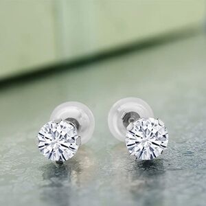 Certified 14K White Gold 0.46 Diamond Stud Earrings Moissanite Anniversary